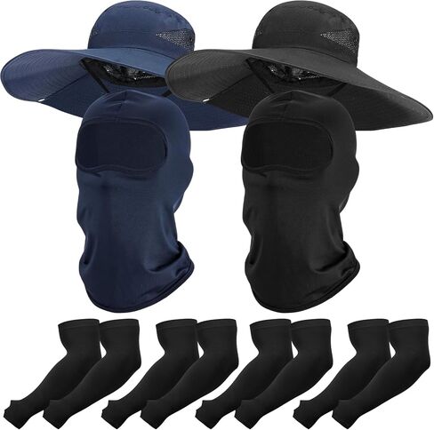 8 PCS Sun Hat Hat Hats Hats UV Protection Wide Brim Bucket Balaclava Face Mask Sleeves for Men in Kuwait