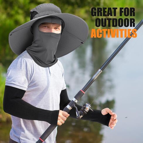8 PCS Sun Hat Hat Hats Hats UV Protection Wide Brim Bucket Balaclava Face Mask Sleeves for Men in Kuwait
