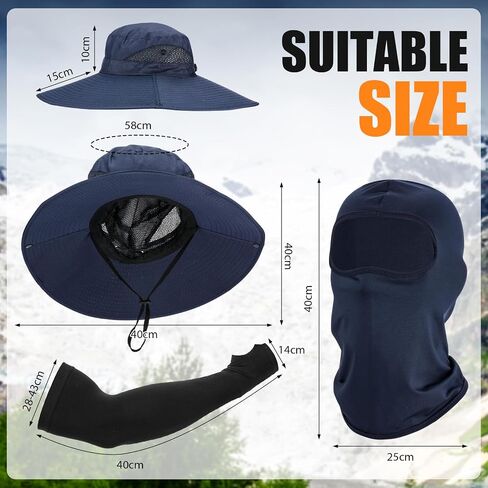 8 PCS Sun Hat Hat Hats Hats UV Protection Wide Brim Bucket Balaclava Face Mask Sleeves for Men in Kuwait