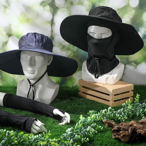 8 PCS Sun Hat Hat Hats Hats UV Protection Wide Brim Bucket Balaclava Face Mask Sleeves for Men in Kuwait
