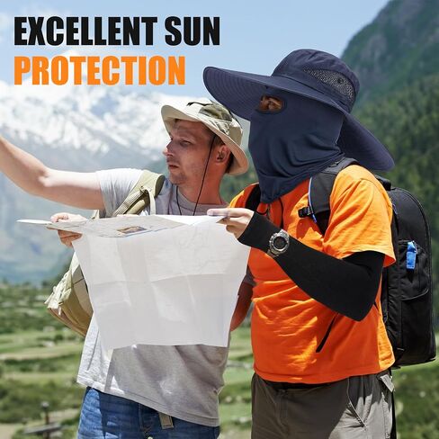 8 PCS Sun Hat Hat Hats Hats UV Protection Wide Brim Bucket Balaclava Face Mask Sleeves for Men in Kuwait