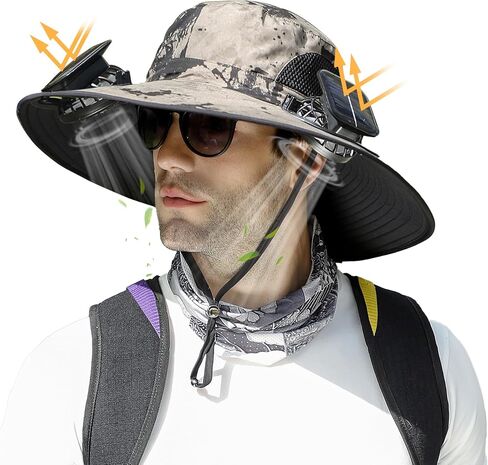 Wide Brim Solar Fan Hat - Outdoor Sun Hat with 2 Built-in Solar Fans,Outdoor Hiking Camping Fishing Hats in Saudi Arabia