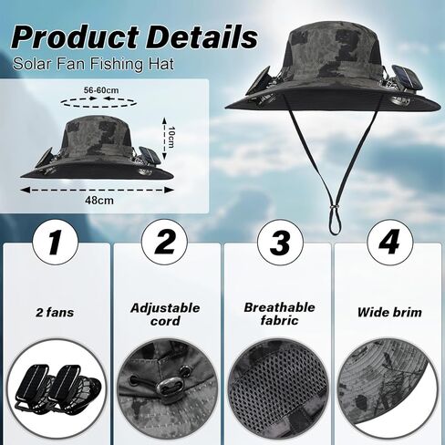 Wide Brim Solar Fan Hat - Outdoor Sun Hat with 2 Built-in Solar Fans,Outdoor Hiking Camping Fishing Hats in Saudi Arabia