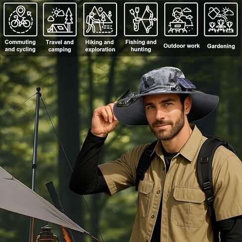 Wide Brim Solar Fan Hat - Outdoor Sun Hat with 2 Built-in Solar Fans,Outdoor Hiking Camping Fishing Hats in Saudi Arabia