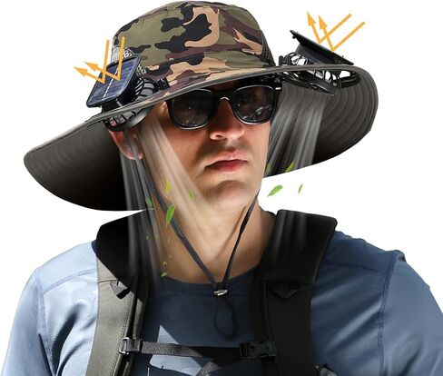Wide Brim Solar Fan Hat - Outdoor Sun Hat with 2 Built-in Solar Fans,Outdoor Hiking Camping Fishing Hats in Saudi Arabia