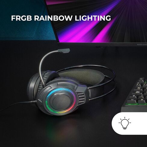 MH124 FRGB Rainbow Gaming Headones ، تصميم مريح ، الميكروفون المرن ، التحكم في مستوى الصوت ، Windows ، Linux ، Mac ، PS4 ، Xbox One ، Xbox Series X | S ، Switch 2 ، Black in Kuwait