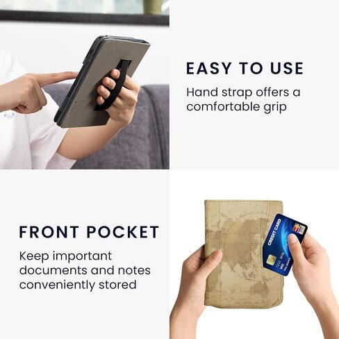 kwmobile Case Compatible with Pocketbook Verse/Verse Pro/Verse Color/Vivlio Light/Light HD - PU Leather Cover with Magnetic Closure, Strap, Front Pocket - Travel Vintage Brown/Light Brown in Saudi Arabia