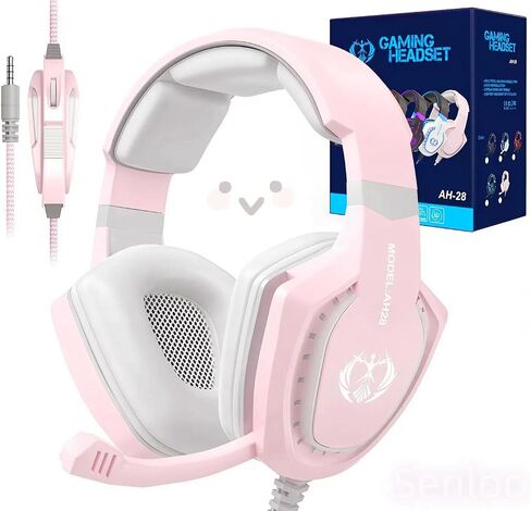 Pink Gaming Headset with Mic for PC Computer Mac Laptop, Over-Ear Wired Gaming Headphones with Microphone, Volume Control, Compatible with PS4 Xbox PS5 Controller Phone in Saudi Arabia