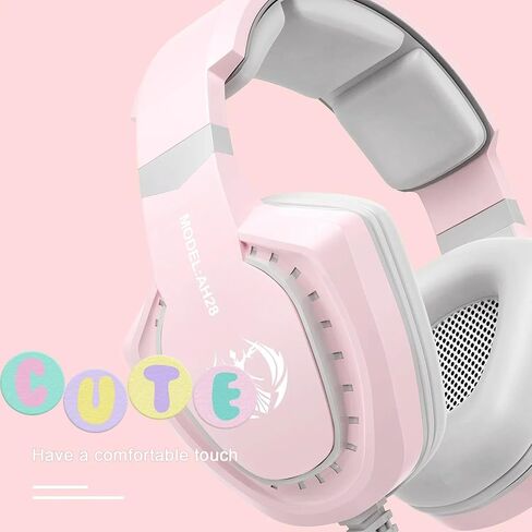 Pink Gaming Headset with Mic for PC Computer Mac Laptop, Over-Ear Wired Gaming Headphones with Microphone, Volume Control, Compatible with PS4 Xbox PS5 Controller Phone in Saudi Arabia