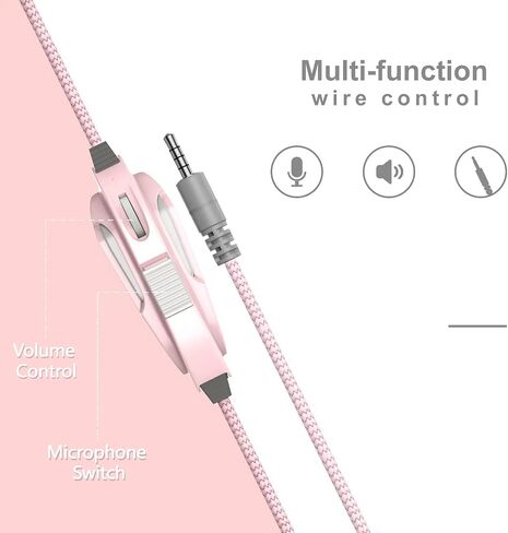 Pink Gaming Headset with Mic for PC Computer Mac Laptop, Over-Ear Wired Gaming Headphones with Microphone, Volume Control, Compatible with PS4 Xbox PS5 Controller Phone in Saudi Arabia