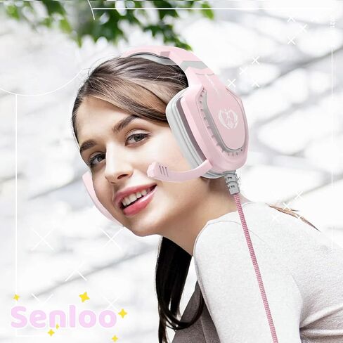 Pink Gaming Headset with Mic for PC Computer Mac Laptop, Over-Ear Wired Gaming Headphones with Microphone, Volume Control, Compatible with PS4 Xbox PS5 Controller Phone in Saudi Arabia