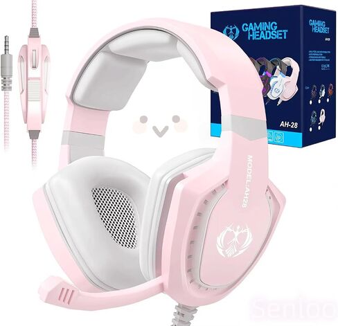 Pink Gaming Headset with Mic for PC Computer Mac Laptop, Over-Ear Wired Gaming Headphones with Microphone, Volume Control, Compatible with PS4 Xbox PS5 Controller Phone in Saudi Arabia