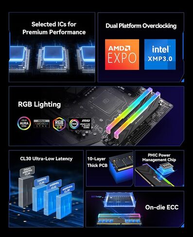 ORICO RACELINE NEON DDR5 RGB RAM 32GB (2x16GB) 6000MHz CL30 ، ذاكرة سطح المكتب DIMM غير المقلدة مع ECC ON-DIE ، ENTEL XMP 3.0 & AMD EXPO ، زمن انتقال منخفض للألعاب-الفضة in Saudi Arabia