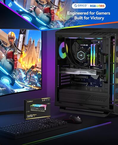 ORICO RACELINE NEON DDR5 RGB RAM 32GB (2x16GB) 6000MHz CL30 ، ذاكرة سطح المكتب DIMM غير المقلدة مع ECC ON-DIE ، ENTEL XMP 3.0 & AMD EXPO ، زمن انتقال منخفض للألعاب-الفضة in Saudi Arabia