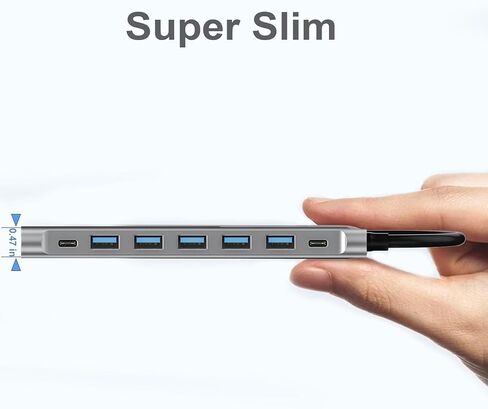 USB Hub Long Cable, 8 Ports USB 3.0 Adapter with 6 USB 3.0 Data Ports,USB-C Data,USB Splitter with USB C 5V/3A Power Port, 47IN/120CM Main Cable for Laptop PC in Kuwait