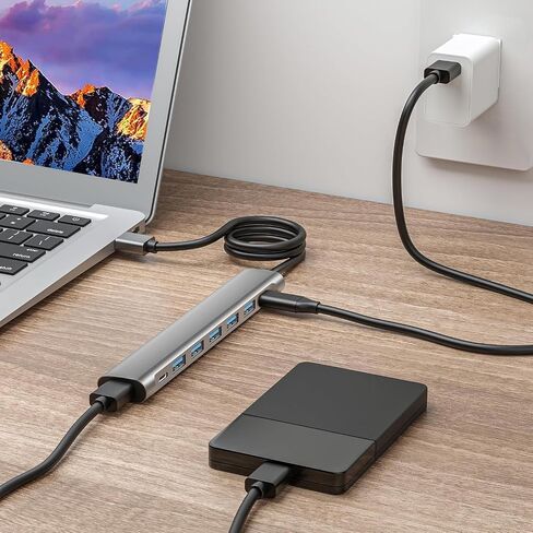 USB Hub Long Cable, 8 Ports USB 3.0 Adapter with 6 USB 3.0 Data Ports,USB-C Data,USB Splitter with USB C 5V/3A Power Port, 47IN/120CM Main Cable for Laptop PC in Kuwait