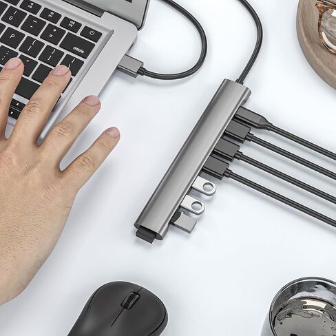 USB Hub Long Cable, 8 Ports USB 3.0 Adapter with 6 USB 3.0 Data Ports,USB-C Data,USB Splitter with USB C 5V/3A Power Port, 47IN/120CM Main Cable for Laptop PC in Kuwait