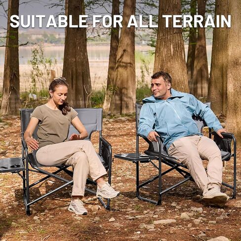 TIMBER RIDGE XXL Oversized Directors Chair with Side Table, Extra Wide Camping Chairs for Adults Heavy Duty Supports 500 lbs, Foldable Folding Lawn Chair for Picnic Beach Sports Fishing, Blue in Kuwait