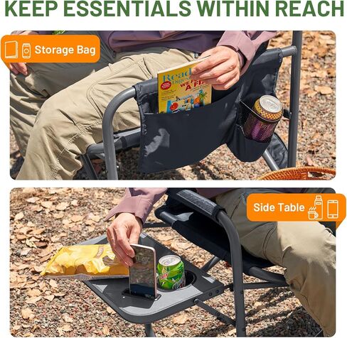 TIMBER RIDGE XXL Oversized Directors Chair with Side Table, Extra Wide Camping Chairs for Adults Heavy Duty Supports 500 lbs, Foldable Folding Lawn Chair for Picnic Beach Sports Fishing, Blue in Kuwait