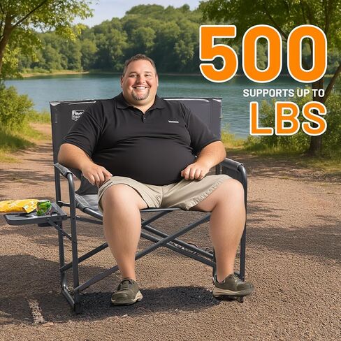 TIMBER RIDGE XXL Oversized Directors Chair with Side Table, Extra Wide Camping Chairs for Adults Heavy Duty Supports 500 lbs, Foldable Folding Lawn Chair for Picnic Beach Sports Fishing, Blue in Kuwait