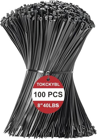 8 Inch Zip Ties (100 PCS) – Heavy Duty 40lbs Tensile Strength, UV Resistant Black Cable Ties for Indoor & Outdoor Use, Durable Nylon Wire Ties for Organizing Cables, Garden, Garage, and More in Saudi Arabia