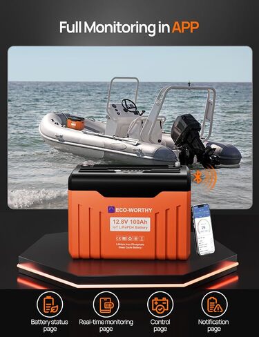 ECO-WORTHY 12V 100AH LiFePO4 Lithium Battery with SOC Display, Upgrade 2.0 with built-in Bluetooth, 100A BMS with Low-Temp Protection, Suitable for RV, Camping, Solar Off-Grid trolling motor in Saudi Arabia