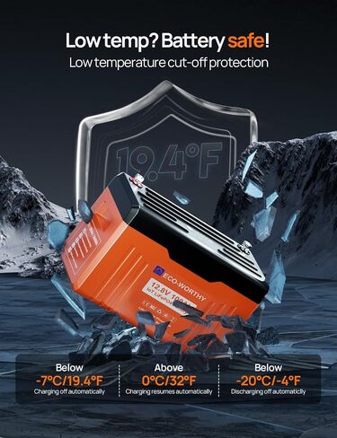 ECO-WORTHY 12V 100AH LiFePO4 Lithium Battery with SOC Display, Upgrade 2.0 with built-in Bluetooth, 100A BMS with Low-Temp Protection, Suitable for RV, Camping, Solar Off-Grid trolling motor in Saudi Arabia