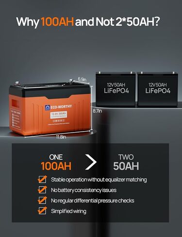 ECO-WORTHY 12V 100AH LiFePO4 Lithium Battery with SOC Display, Upgrade 2.0 with built-in Bluetooth, 100A BMS with Low-Temp Protection, Suitable for RV, Camping, Solar Off-Grid trolling motor in Saudi Arabia
