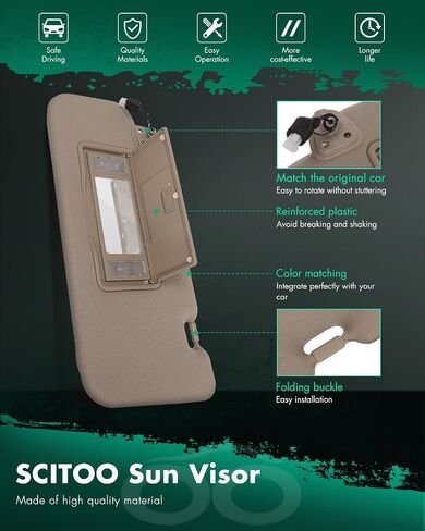 SCITOO Left Driver Side Sun Visor Assembly 2013 2014 2015 2016 for Nissan Murano with Sunroof ( Beige ) in Saudi Arabia