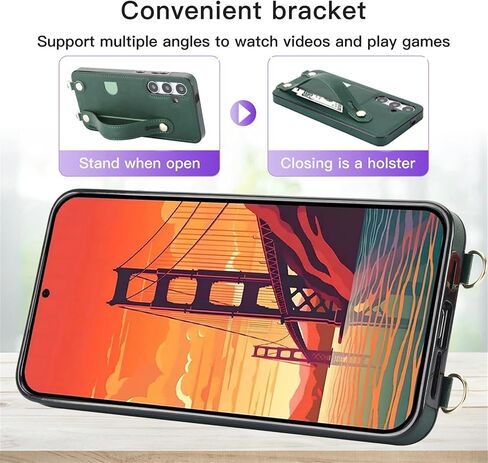 Wallet Case for Samsung Galaxy S24 FE 6.7", PU Leather Crossbody Phone Case with Card Slots, Removable Shoulder Strap, Shockproof Protective Cover for Galaxy S24 FE XK-Green in Saudi Arabia