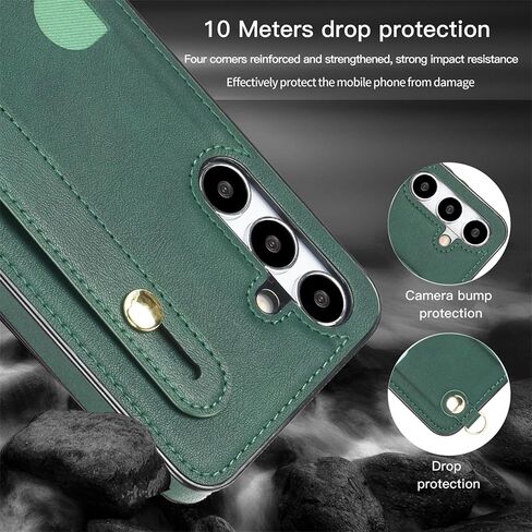 Wallet Case for Samsung Galaxy S24 FE 6.7", PU Leather Crossbody Phone Case with Card Slots, Removable Shoulder Strap, Shockproof Protective Cover for Galaxy S24 FE XK-Green in Saudi Arabia