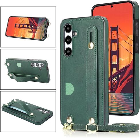 Wallet Case for Samsung Galaxy S24 FE 6.7", PU Leather Crossbody Phone Case with Card Slots, Removable Shoulder Strap, Shockproof Protective Cover for Galaxy S24 FE XK-Green in Saudi Arabia