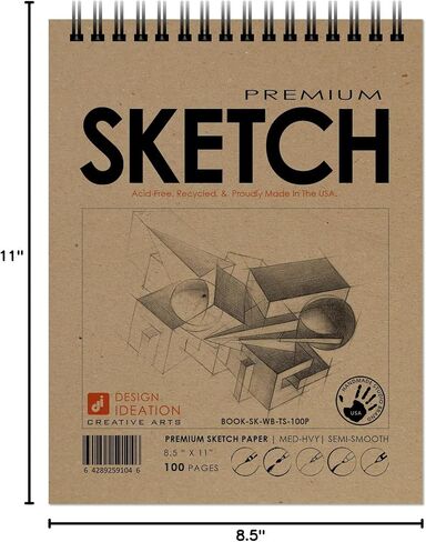 رسم تخطيطي للتصميم: كتاب رسم ورقي متعدد الوسائط لأقلام الرصاص والحبر والعلامة والفحم والدهانات المائية. رائعة للفن والتصميم والتعليم. صنع في الولايات المتحدة الأمريكية. 8.5 × 11 بوصة (2) in Kuwait