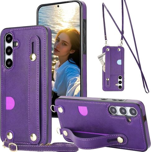 Wallet Case for Samsung Galaxy S24 FE 6.7", PU Leather Crossbody Phone Case with Card Slots, Removable Shoulder Strap, Shockproof Protective Cover for Galaxy S24 FE XK-Green in Saudi Arabia