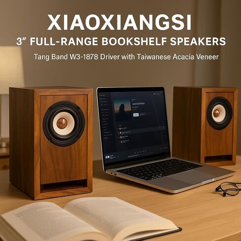 TOKU&GAWA Audiophile Bookshelf Speaker – Handcrafted Solid Acacia Wood, 3" Bamboo Full-Range Driver, Horn Port for Deep Bass | Ideal for Gaming, Home Theater, PC, Studio & Audiovisual Setups in Saudi Arabia