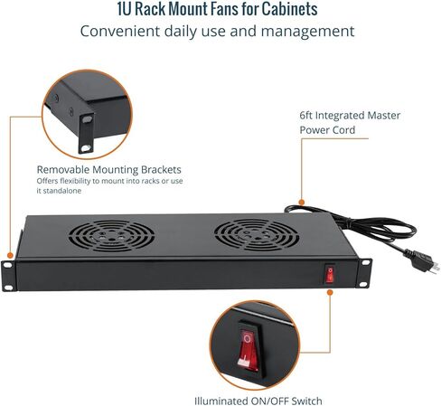 Tecmojo Rack Cabinet Mounted Server 1U 2 Fan Unit Cooling System Exhaust Airflow, for Cooling AV, Home Theater, Network 19inch Racks in Kuwait