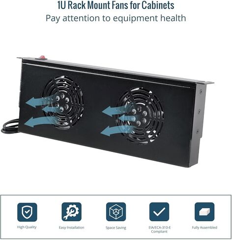 Tecmojo Rack Cabinet Mounted Server 1U 2 Fan Unit Cooling System Exhaust Airflow, for Cooling AV, Home Theater, Network 19inch Racks in Kuwait
