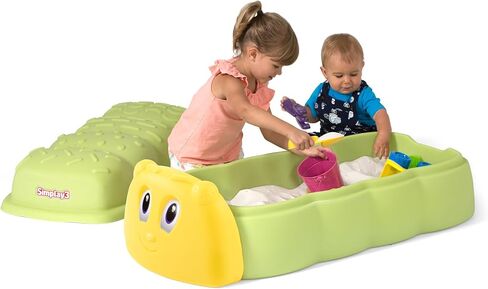 Simplay3 Caterpillar Sandbox with Lid, Kids Plastic Sandbox with Lid for Outdoor Play and Indoor Sensory Play, Made in USA in Saudi Arabia