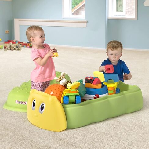 Simplay3 Caterpillar Sandbox with Lid, Kids Plastic Sandbox with Lid for Outdoor Play and Indoor Sensory Play, Made in USA in Saudi Arabia
