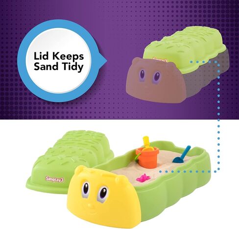 Simplay3 Caterpillar Sandbox with Lid, Kids Plastic Sandbox with Lid for Outdoor Play and Indoor Sensory Play, Made in USA in Saudi Arabia
