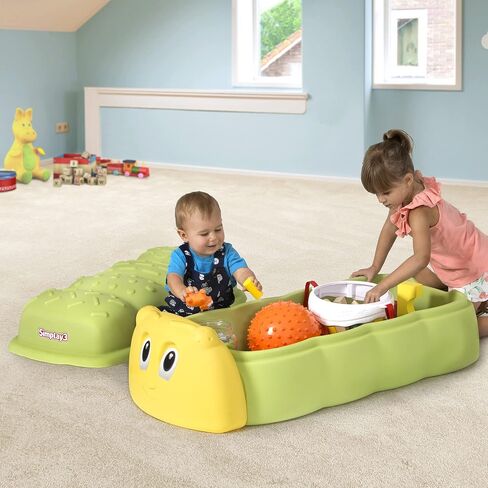 Simplay3 Caterpillar Sandbox with Lid, Kids Plastic Sandbox with Lid for Outdoor Play and Indoor Sensory Play, Made in USA in Saudi Arabia