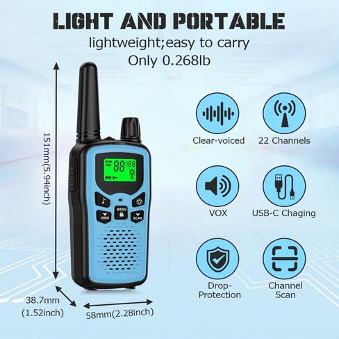 Walkie Talkie Long Range Walkie talkies with Rechargegable for Adults, 22 Channel FRS 2-Way Radios Walky Talky with LED Flashlight for Climbing, Camping Trip and Family Emergency Kit(2 Pack Black). in Saudi Arabia