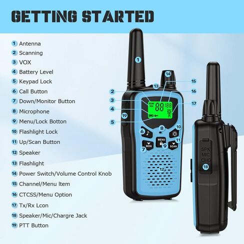 Walkie Talkie Long Range Walkie talkies with Rechargegable for Adults, 22 Channel FRS 2-Way Radios Walky Talky with LED Flashlight for Climbing, Camping Trip and Family Emergency Kit(2 Pack Black). in Saudi Arabia