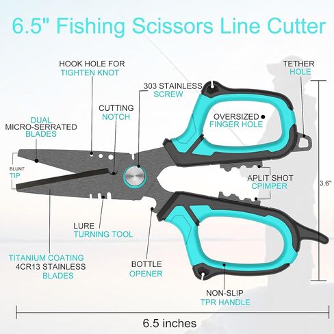 قاطع مقص الصيد - طقم الزلوج الصيد في المياه المالحة مع مستامب ، شفرات مسننة لخط جديلة ، هدايا ربط الأدوات الرنين متعددة الوظائف من الصياد in Kuwait