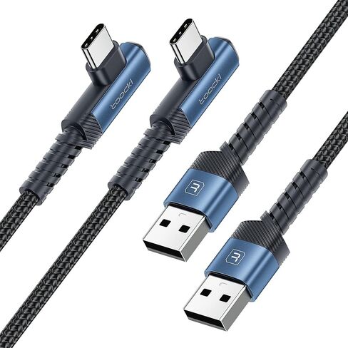 كابل USB C بالزاوية اليمنى، 2 حزمة 6.6 قدم USB A إلى USB C كابل شاحن 90 درجة سلك شحن سريع مضفر لهاتف iPhone 15/15 Plus/15 Pro/15 Pro Max/Samsung Galaxy S10 S10+، LG V30، Switch in Saudi Arabia