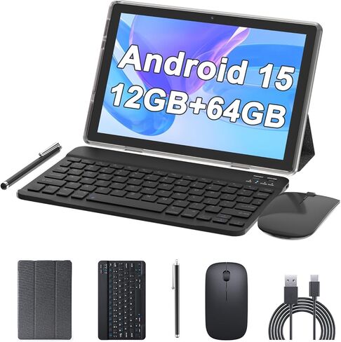 10 Inch Tablet Android 15(NOT GO) Tablets 2 in 1 tablet With keyboard 12GB RAM+64GB ROM(Supports 1TB expansion) Tableta 2MP+8MP Camera 6000mAh Battery Mouse/Case/Stylus 5G Wifi-6 10.1" Android Tablets in Kuwait
