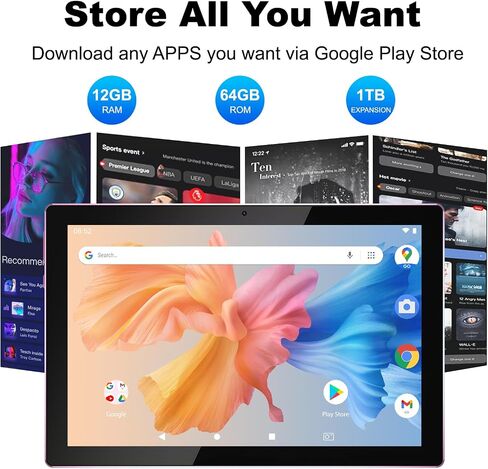 10 Inch Tablet Android 15(NOT GO) Tablets 2 in 1 tablet With keyboard 12GB RAM+64GB ROM(Supports 1TB expansion) Tableta 2MP+8MP Camera 6000mAh Battery Mouse/Case/Stylus 5G Wifi-6 10.1" Android Tablets in Kuwait