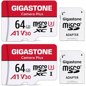GIGASTONE 64GB 2-Pack Micro SD Card, Camera Plus, MicroSDXC Memory Card for Wyze Cam, Security Camera, Smartphone, Fire Tablet, 4K Video Recording, UHS-I U3 A1 V30, 95MB/s, with Adapte