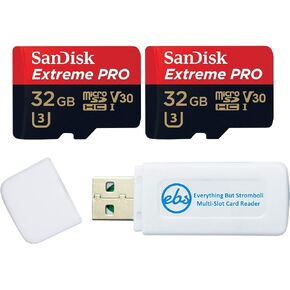 SanDisk Extreme PRO (UHS-1 U3 / V30) A1 32GB MicroSD Memory Card (2 Pack) for GoPro Hero10 Camera (Hero 10 Black) SDSQXCG-032G-GN6MA Bundle with 1 Everything But Stromboli SD & Micro SDHC Card Reader