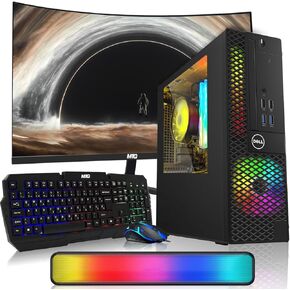 Dell OptiPlex Desktop PC – Intel Core i5, 32GB ARGB RAM, 2TB SSD, 32 Inch Curved Monitor, RGB Keyboard with AI Copilot Key and Mouse, RGB Soundbar, Windows 11 Pro (Renewed)